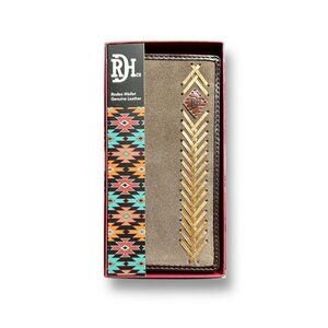 Red Dirt Hat Co Rodeo Wallet Brown Tan Leather Suede Weave Western Cowboy RFID